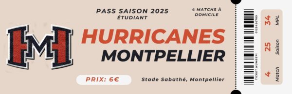 Ticket Hurricanes Montpelier Pass Saison Etudiant 2025